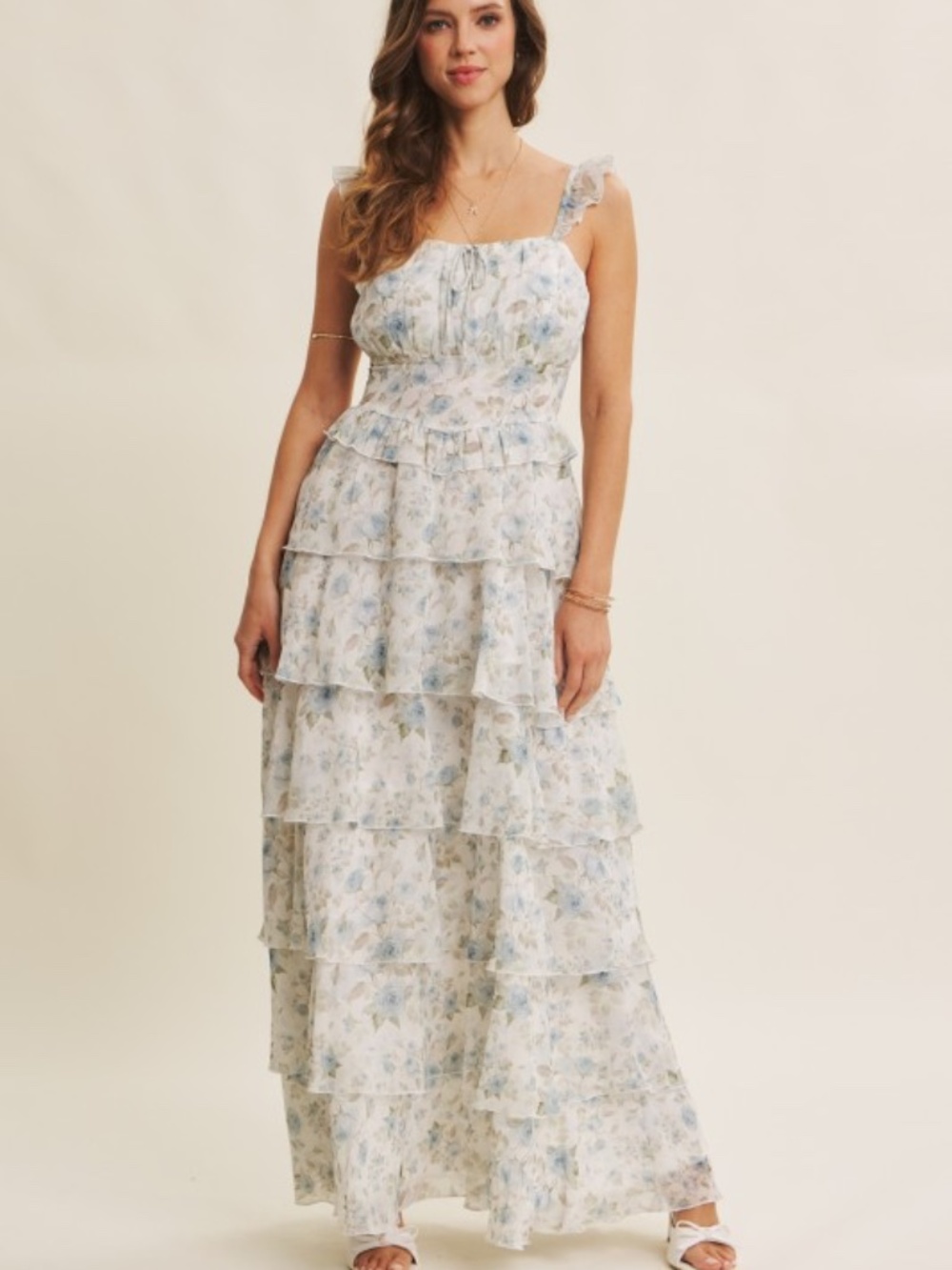 Garden Tiered Ruffle Maxi Dress With Smocked Back